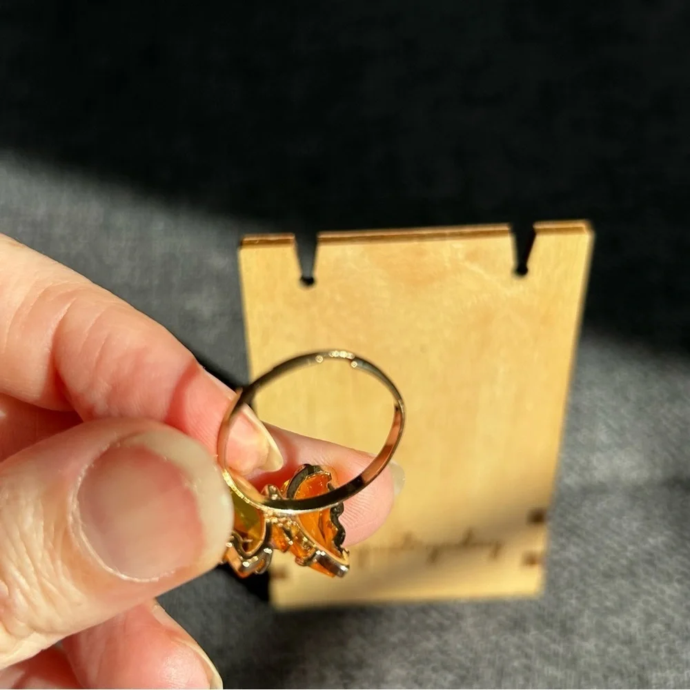 Pretty YELLOW Butterfly Gemstone Fashion Ring, Gold, Adjustable